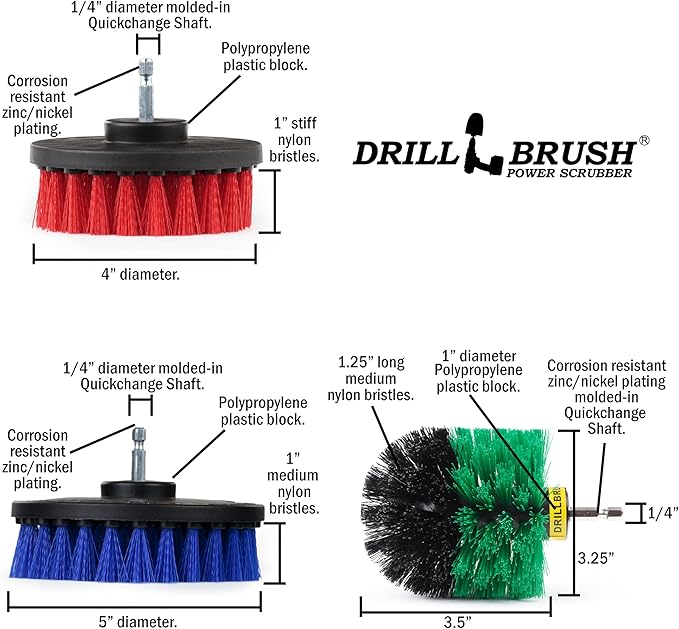 Variety Multi-Pack Drill Brush Attachments for Cleaning Car Truck Carpet Boat Bathroom Kitchen Grill Griddle - Drill Brush for Car Detailing Kit - Grill Cleaning Kit - Grilling Accessories