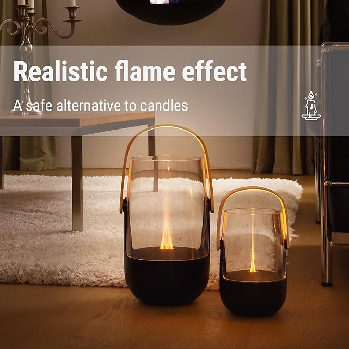 Stadler Form Aroma Diffuser &amp Lantern Sophie Little with Rechargeable Battery up to 7 h Indoor and Outdoor Illuminated and Scented Flame Effect for Essential Oils Black with Bamboo Handle