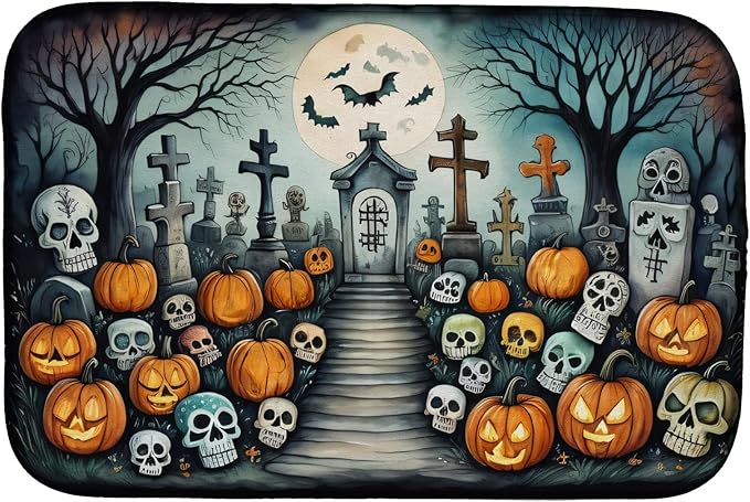 Caroline's Treasures DAC2233DDM Calaveras Sugar Skulls Spooky Halloween Dish Drying Mat Absorbent Dish Drying Mat Pad for Kitchen Counter Dish Drainer Mat for Countertop 14 x 21 Multicolor