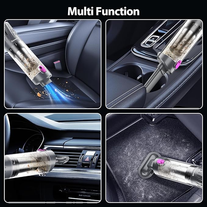 Handheld Vacuum Cordless 25000Pa Car Vacuum 3-in-1 Handheld Vacuum Includes Smart Display and Charging Base Hand Vac Cordless Rechargeable One-Touch Empty for Home/Pet/Car (Purple)