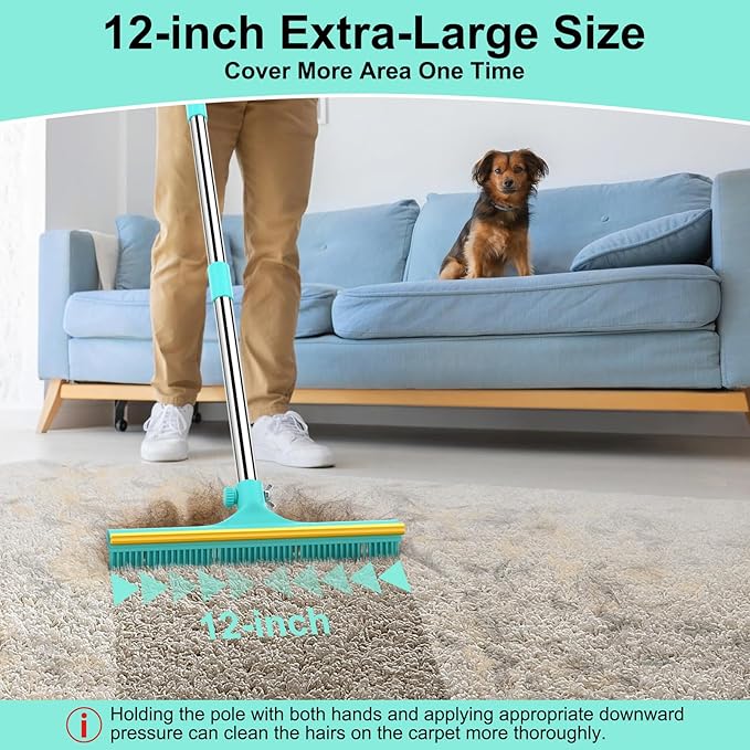 Carpet Rake for Pet Hair Removal - 60 Adjustable Long Handle Carpet Rake 3 in 1 Reusable Pet Hair Removal Tool Kit Cat Dog Fur Rakes Scraper Carpet Broom for Carpets Rugs Mats
