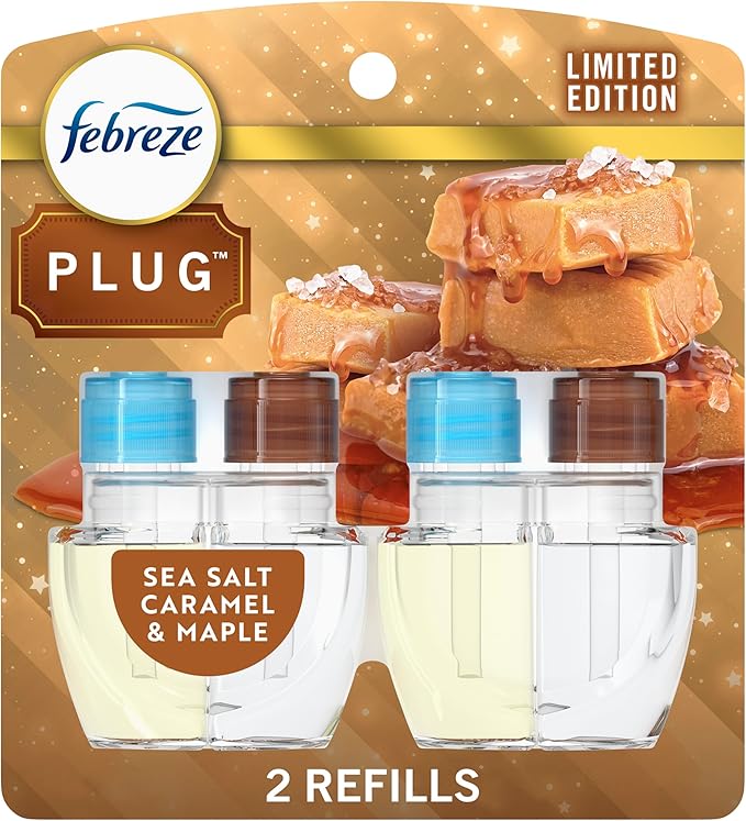 Febreze Plug In Air Freshener Odor-Fighting Scented Oil Refill Sea Salt Caramel &amp Maple 2 Refill