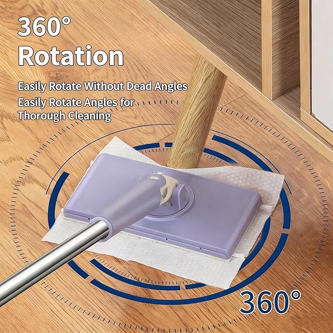 Lazy Mop Wet and Dry Clip No Wash Disposable Dust Push Pull Mini Mop Zero Touch Clever Automatic Cloth Changing Mops with 4 Reusable Cloths for Home (White2)