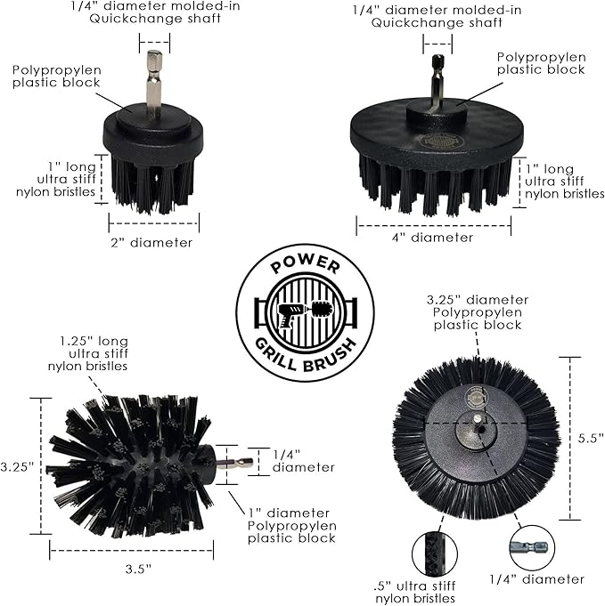 Grill Brush 5 Piece BBQ Cleaning Kit - Nylon Safe Bristle Wire Free Safe for All Grates Stainless Steel Porcelain Charcoal Smoker Grill Cleaner Scraper Accessories Outdoor