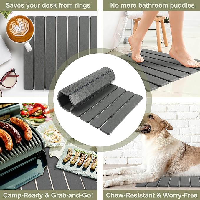 Dish Drying Mat Foldable Drying Mat for Kitchen with Non-Slip Pad &amp Sandpaper Draining Rack Sink Mat 23.6x15.4 Inch Dark Gray 1 Set