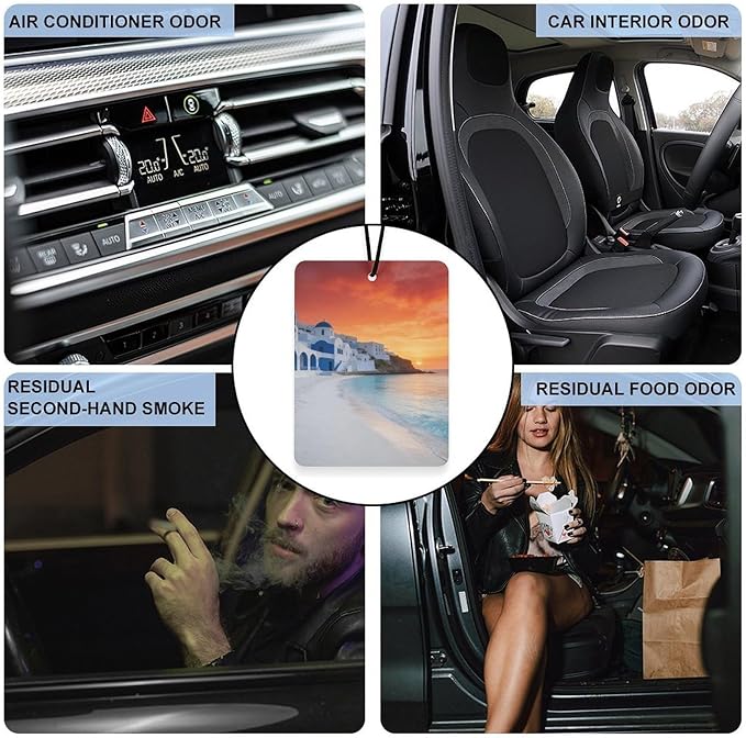 5PCS Car Air Freshener Hanging Personalized Double Sided White Coastal Town Car Fresheners Long Lasting New Cars Scents Cute Automotive Freshies for Closets Drawers (tea)