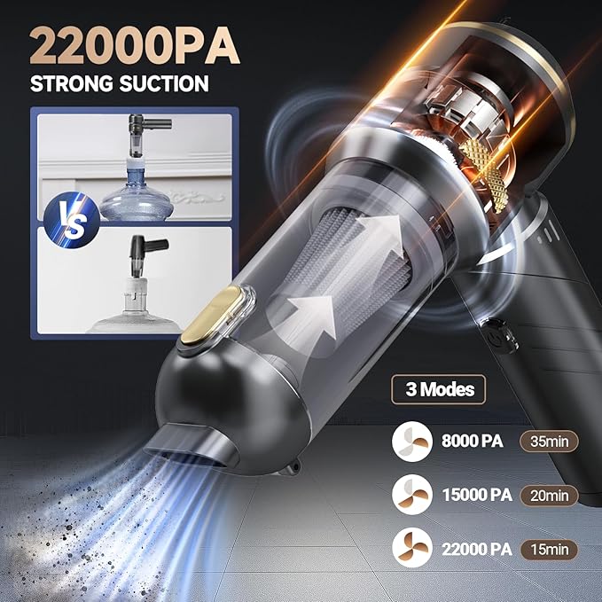 Car Vacuum Portable Cordless Foldable Handheld Vacuum with Brushless Motor 22000PA High Power Mini Hand Vacuum Cleaner &amp Air Blower &amp Duster &amp Pump for Home Pet Office