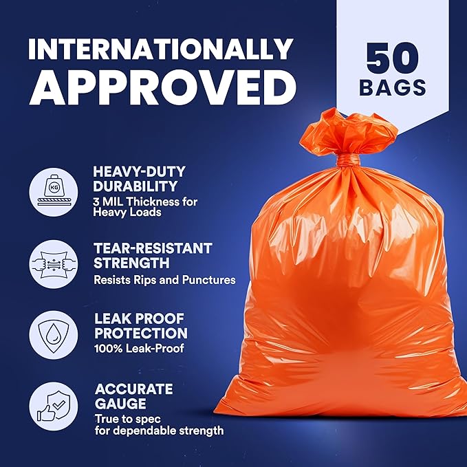 Plasticplace 42 Gallon Trash Bags |3.0 Mil | Orange Heavy Duty Contractor Trash Bags | 33 x 48 50 Count (Pack of 1)