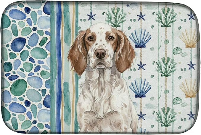 Caroline's Treasures Liver Belton English Setter Coastal Sea Glass Dish Drying Mat Absorbent Dish Drying Mat Pad for Kitchen Counter Dish Drainer Mat for Countertop 14 x 21 Multicolor