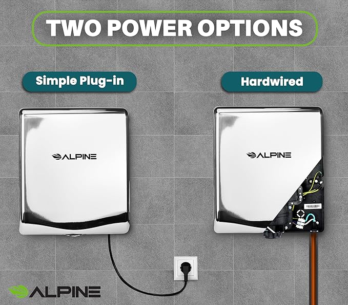 Alpine Commercial Hand Dryer with HEPA Filter 8 Seconds Extreme Speed Electric Hand Dryer for Home Bathroom/Restaurant with Heat &amp Speed Control - ADA Compliant (120V Chrome)