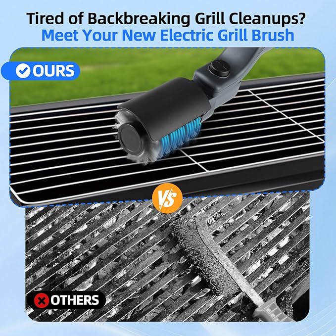 Upgraded Electric Grill Brush Cordless Rechargeable Grill Cleaning Brush with Adjustable Angle Stainless Steel Brush Head 3-Speed Power 90-Min Runtime Waterproof Cleaner for BBQ Grates (Gray)