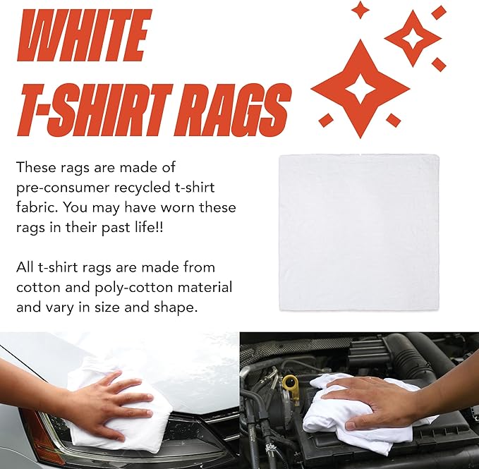 Arkwright Premium T-Shirt Rags Bulk 10 lb Box Cotton Cleaning Towels Low Lint Knit Wiping Cloths for Paint Stain Grease Shop and Auto Use Quick Dry Machine Washable White