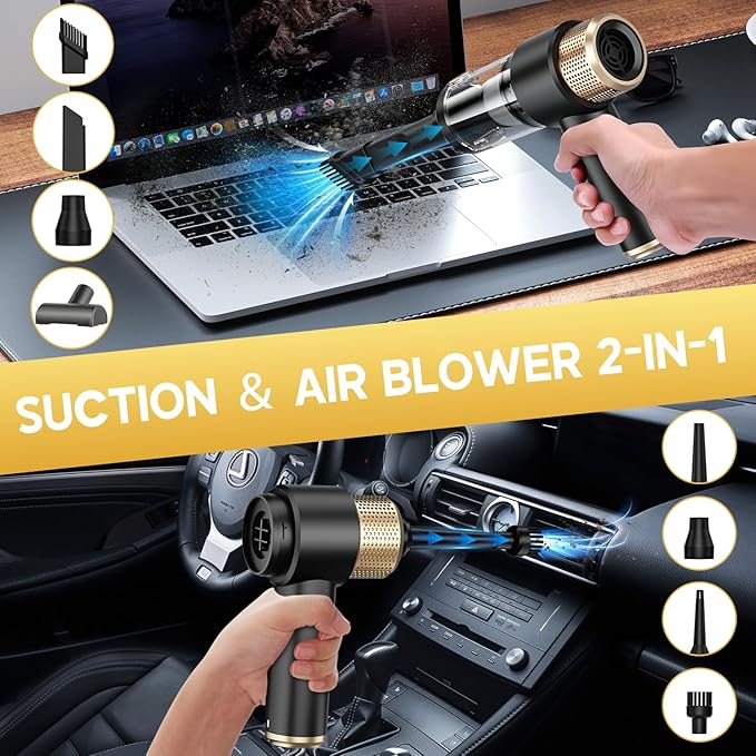 JONYJ Handheld Car Vacuum Cleaner 16000PA Hand Held Vacuum Portable Cordless 2 in 1 Air Duster and Vacuum Cleaner with LED Light Multi-Nozzles 120W High Power Mini Vacuum for Home Pet Office