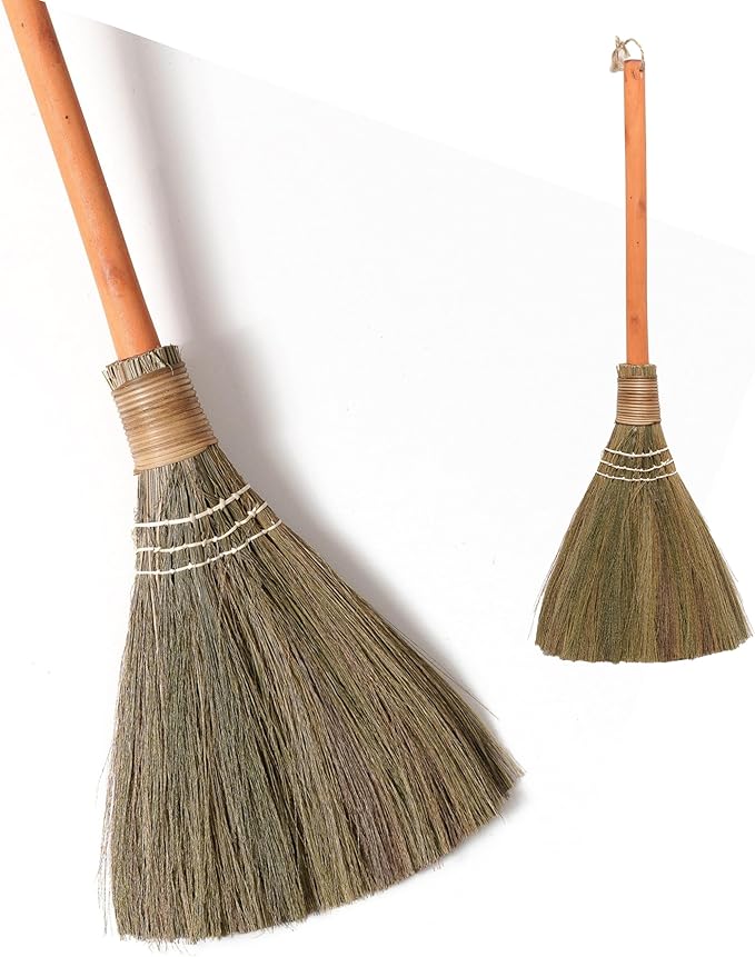 Handmade Whisk Sweeping Orange Broom - Vietnamese Straw Soft Broom - Brooms Decorative 12.2 Width 28.35 Length