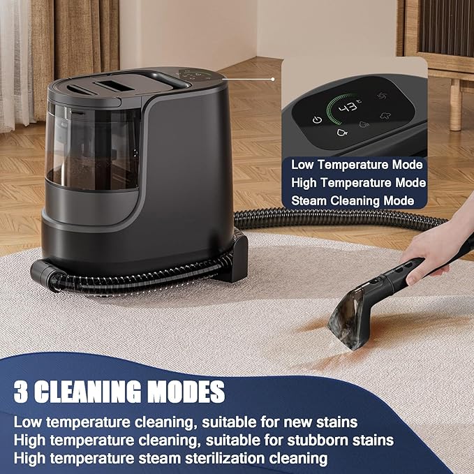 Portable Carpet Spot Steam Cleaner Steam Fabric Cleaning Machine Big Capacity Water Tank Quick Heat-Upfor Furniture Pets Car Seats 400W Powerful Suction Pet Stain Remover Washer