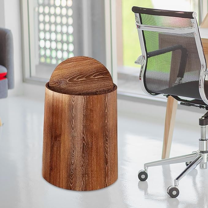 Trash Bin Wood Grain Trash Can Modern Paper Basket Waste Bin Garbage Container Waste Basket for Living Room Kitchen S