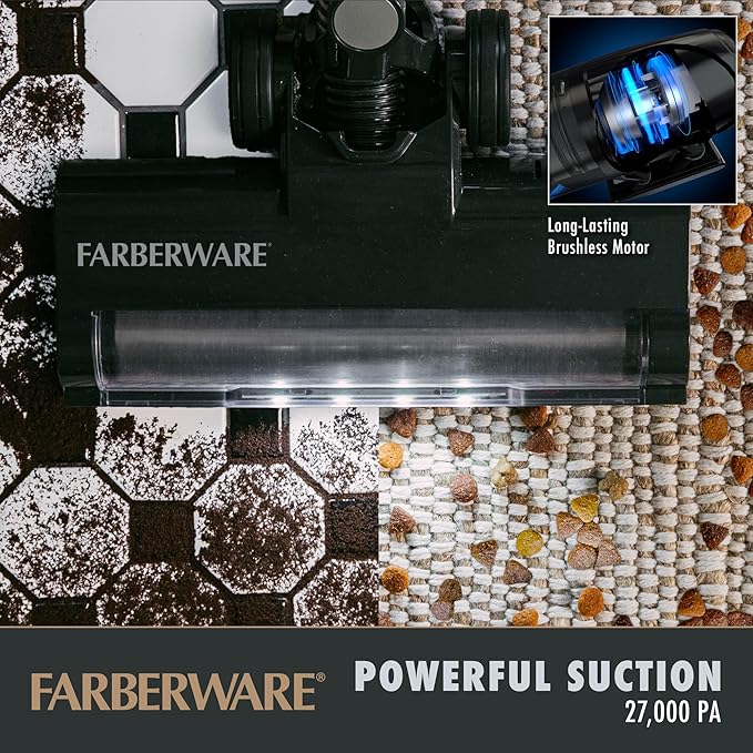 Farberware Cordless Elite Stick Vacuum Cleaner Powerful Suction 3 Speeds for Carpet and Hard Floors Handheld Vacuum for Pet Hair LED Screen