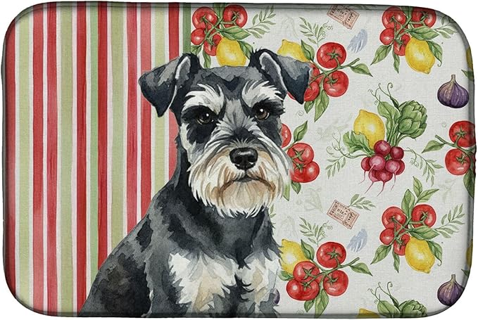 Caroline's Treasures Black &amp Silver Miniature Schnauzer Vegetables Dish Drying Mat Absorbent Dish Drying Mat Pad for Kitchen Counter Dish Drainer Mat for Countertop 14 x 21 Multicolor