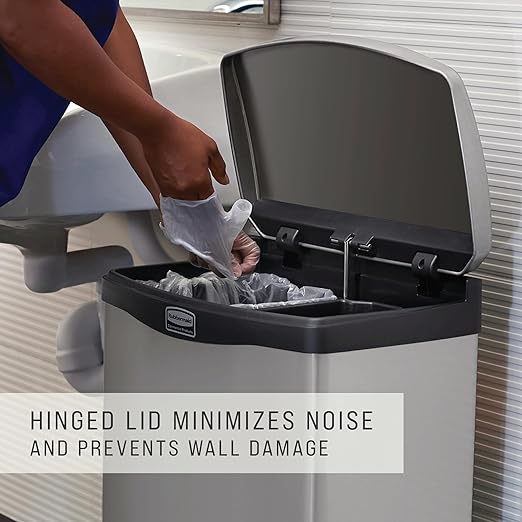 Rubbermaid Commercial Products Impressions Metal Step On Trash Can Front Step 13 GAL Stainless Steel Black Indoor for Hospitals/Office Spaces/Restaurants