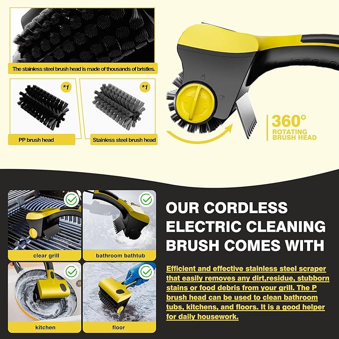 Grill Cleaning Robot with Water Tank 2 Removable Brush Heads 2 Speed Settings Perfect for Grills Kitchen Counters Bathroom Tiles - Effortless Cleaning Solution