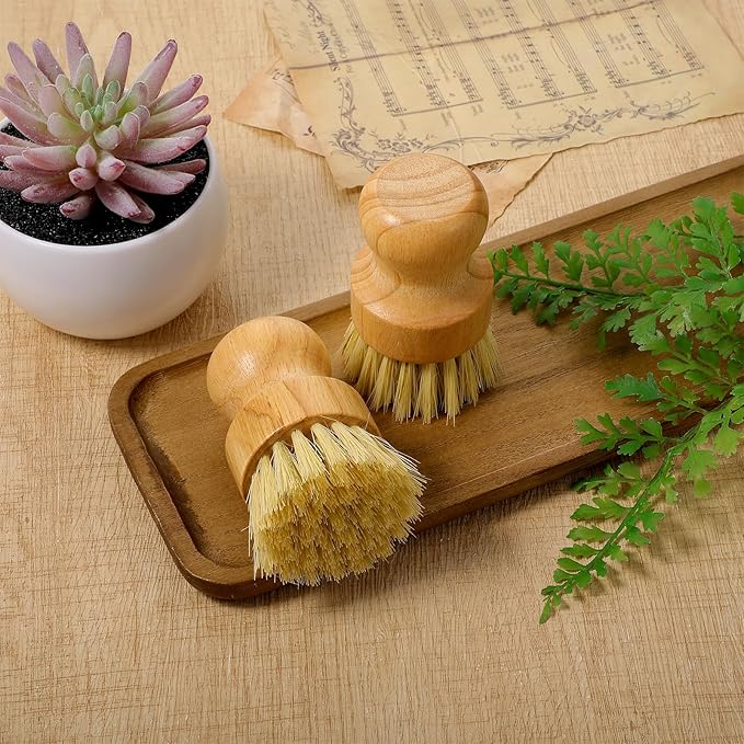 12 Pcs Bamboo Dish Scrub Brushes with Natural Sisal Bristles for Cleaning Pots Pans Dishes Sink 3.14x2.17 Inches