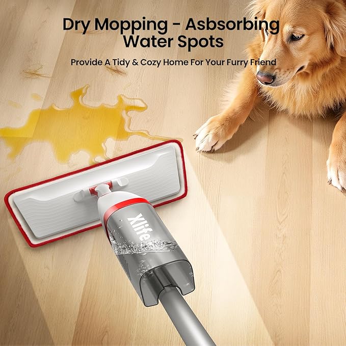 Spray Mops for Floor Cleaning with 3pcs Washable Pads Xlife Wet Dry Mop for Kitchen Wood Hardwood Laminate Ceramic Tiles Floor Dust Cleaning-Red (No Cleaner)