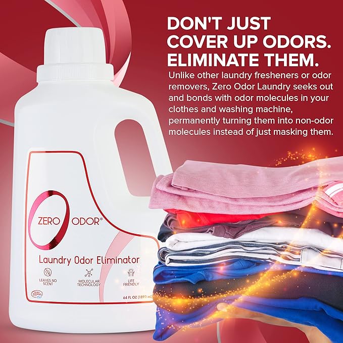 Zero Odor - Laundry Odor Eliminator &amp Deodorizer BUNDLE- Great for Pet Bedding &amp Sweaty Workout Clothes -(16 &amp 64-Ounce)