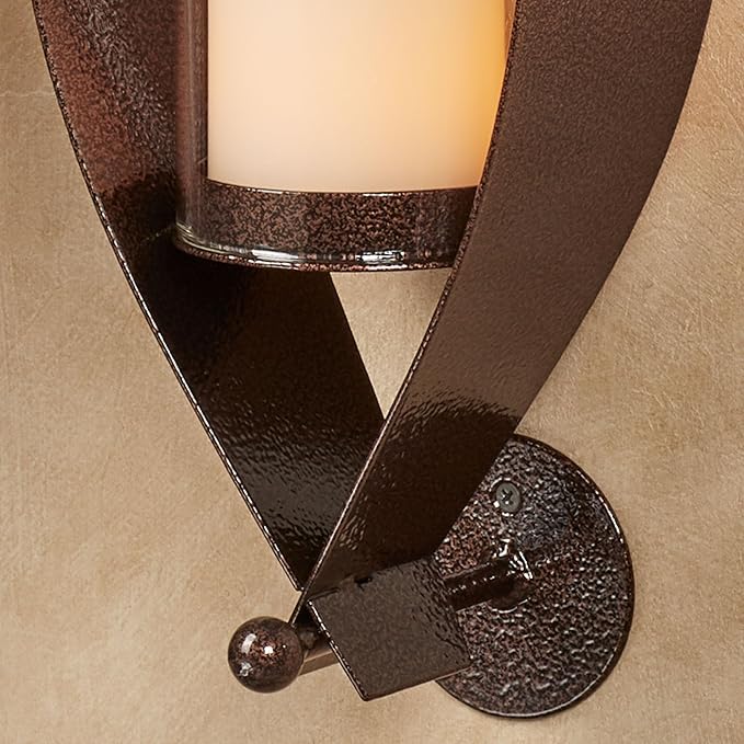 Touch of Class Xander Wall Sconce Pair - Handcrafted Steel - Antique Copper - Glass Hurricane - Set of 2 - Metal Sconces Holder for Bedroom Bathroom Living Room Kitchen Walls Hallway