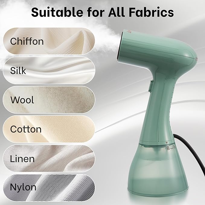 GS01 Steamer for Clothes clothes steamer handheld with Ultra Large 400ml Water Tank 1500W High Power 20S Fast Heat-upWrinkle RemoverPortable Handheld Design Travel Steamer (Green)