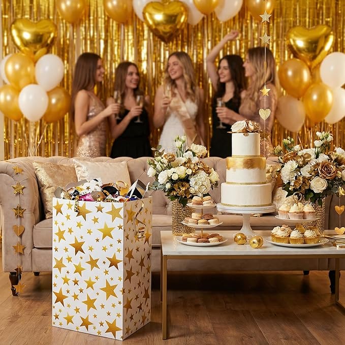 Tinlade 6 Pack 13 Gallon Gold Star Disposable Trash Cans Extra Large Thickened Waterproof Reusable Garbage Bins Foldable Pop up Recycling Bins for Graduation Holiday Party School Gatherings
