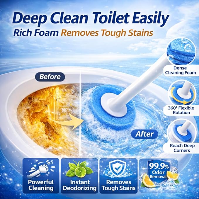 Disposable Toilet Cleaning System with 24 Refills Toilet Wand Kit with Holder Wall Mounted Toilet Brush Set for Deep Cleaning Bathroom Bowl Hygienic Toilet Bowl Cleaner Kit