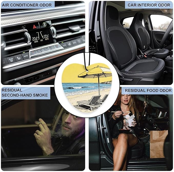 5PCS Car Air Freshener Hanging Personalized Double Sided Summer Beach Car Fresheners Long Lasting New Cars Scents Cute Automotive Freshies for Closets Drawers (tea)