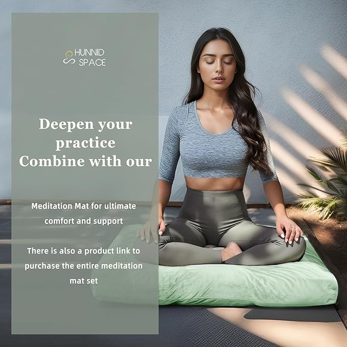 Meditation Zafu Cushion Set with Buckwheat Hulls &amp Memory Foam - Ergonomic Support for Yoga &amp Sitting - Removable Machine-Washable Luxury Velvet Cover - for Adults and Kids (Sage Green)