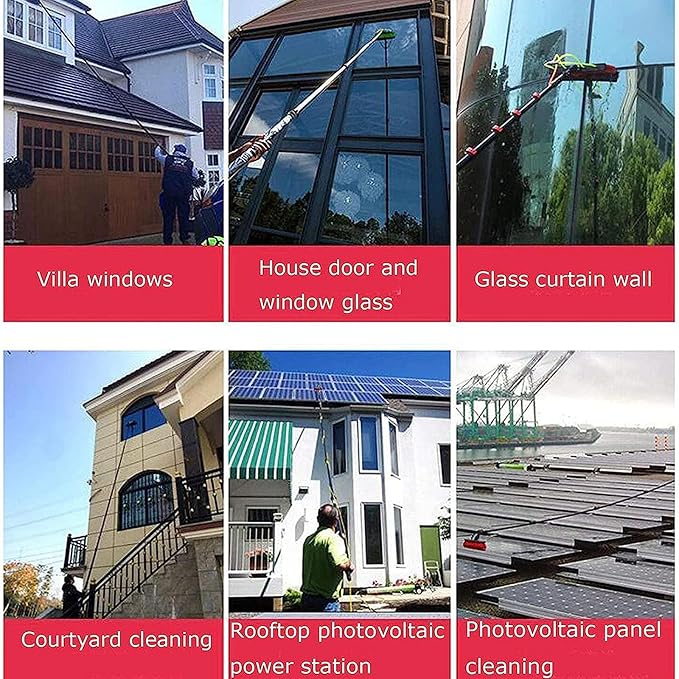 Window Cleaning kit10m Window Cleaning Pole with 30cm Brush Head Window Cleaning Water fed PolesConservatory Window Cleaner Telescopic Solar Panel Cleaner (50cm Gold 2-9m/29.52FT