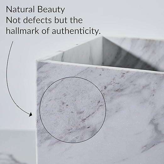 White Marble Wastebasket Natural Rectangular Trash Can Luxury Durable Real Stone Storage Basket Elegant Garbage Container for Bathroom Home Office Living Room