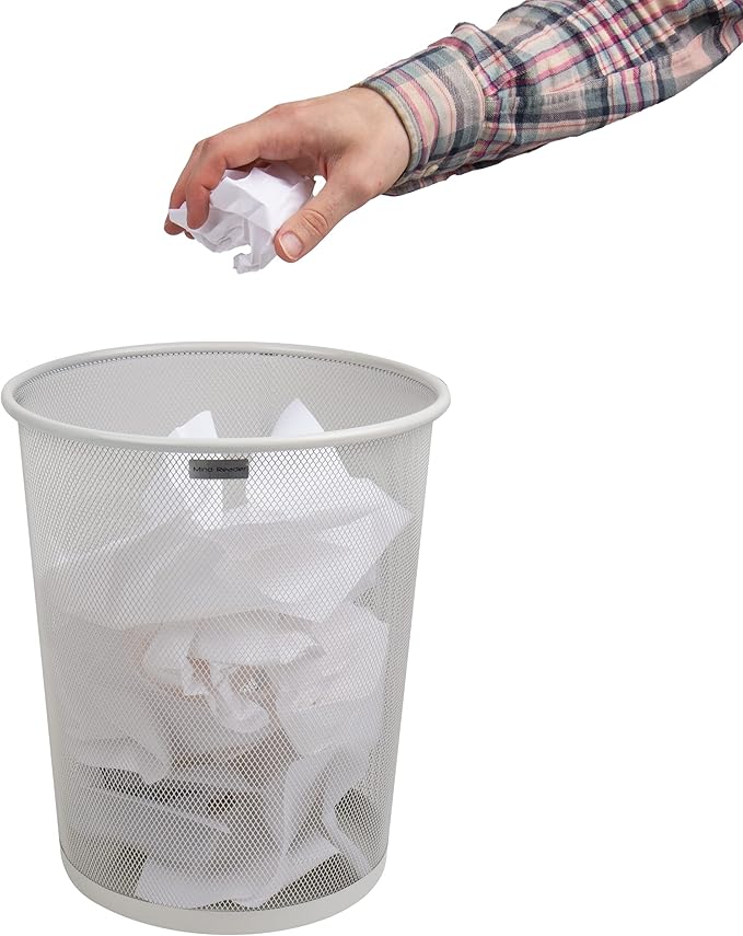 Mind Reader Mesh Trash Can 16.65L (4.4 gal) Waste Paper Basket Round Office Metal Mesh White