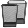 Housoutil 2Pcs Metal Mesh Wastebaskets Quadrilateral Frame Trash Cans in Black Small and Large Size Ventilated Garbage Containers for Home and Office Desk Use
