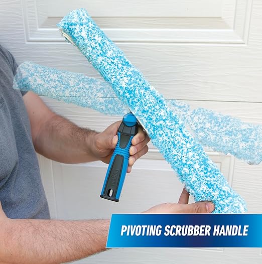 Unger Professional Connect and Clean 18” Grip Microfiber Window Scrubber with 8’ Pole High-Access Glass Surface Household Cleaning Supplies and Tools Reusable Microfiber Sleeve