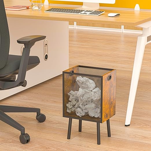 4.5 Gallon Office Trash Can for Near Desk Wood Bedroom Trashcan Rectangular Wastebasket with Mesh - Handles - Leg Small Garbage Can Trash Bin for Office Bedroom Living Room Bathroom Dorm