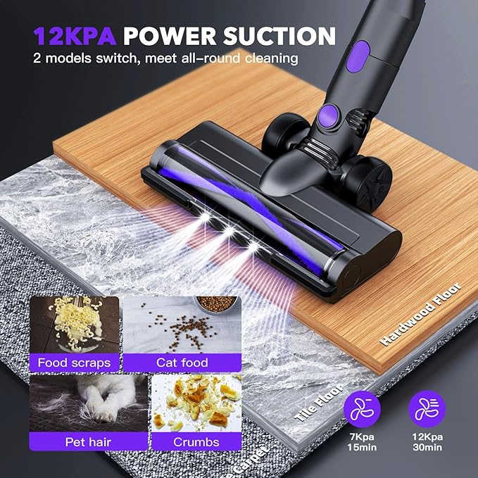 Cordless Vacuum Cleaner for HomeLightweight Stick Vacuum Cordless Rechargeable with Power Suction Up to 35 Mins Runtime Hardwood Floor Vacuum for Pet HairCarpetsTile(Deep Purple)
