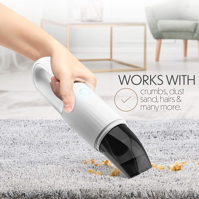 STARUMENT Portable Hand Vacuum Cleaner Handheld Cordless Cleaner for Dust Pet Hair Dirt Home Car Interior Lightweight Easy to Use Compact Design Battery Rechargeable with USB-C Cable White