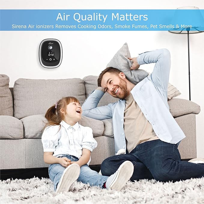 Sirena Air Ionizers for Home Negative Ion Filtration System Quiet Air Freshener for Bedroom Kitchen Removes Odors Smoke Dust Pets Mini Ionic Air Purifier w/built in Clock and Night Light (3)