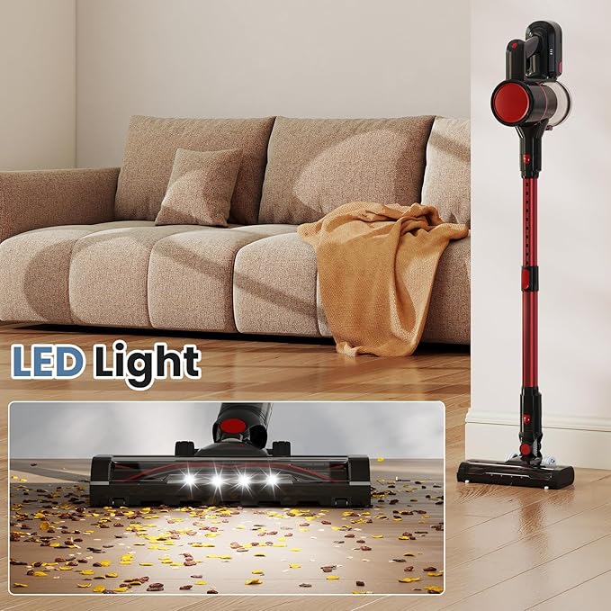 DUMOS Cordless Vacuum Cleaner Lightweight Stick Vacuum Cleaners for Home Powerful Suction &amp LED Lights Rechargeable Battery for Carpets Pet Hair Hardwood Floors