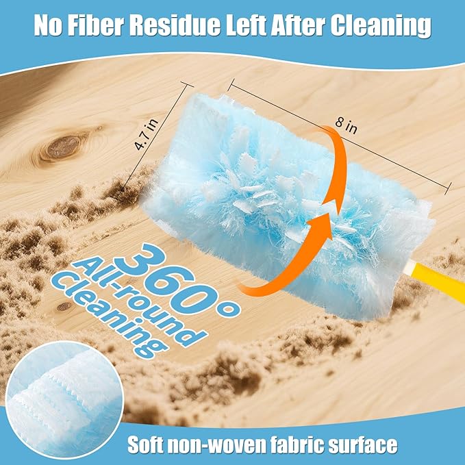 60 Count 360° Heavy Duty Duster Refills Compatible with SwifferLarge Size-Extra Thick Disposable Electrostatic Duster Refill with 1 Retractable Handle(35-inch Length Fully expanded)