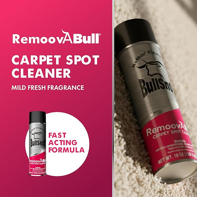 RemoovABull Carpet &amp Upholstery Stain Remover – Fast Acting Powerful Cleaner for Oil Grease Dirt Coffee Urine &amp More – Ideal for Car Interiors Fabrics &amp Carpets – Made in the USA
