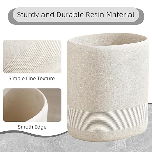 Trash Can 1.6 Gallon Small Bathroom Trash Can Simple Oval Stone Look Garbage Bin Decorative Waste Basket for Kitchen Office Home Decor Bedroom Living Room (Beige)
