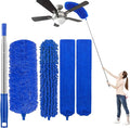 Microfiber Feather Duster 5-in-1 Kit for Dusting and Cleaning – 30–100 Extension Pole Anti-Slip Grip Bendable Washable Heads for Ceiling Fan Furniture Car (Blue)