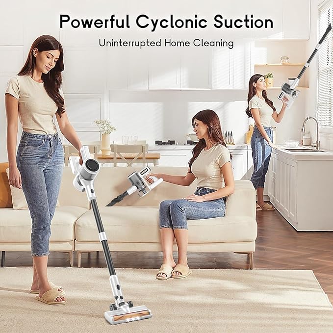 KIKETECH Cordless Vacuum CleanerStick Vacuum Cleaners1.2 L Dust Cup Rechargeable Vacuum Pet for Hair Carpet Hardfloor (Yellow)