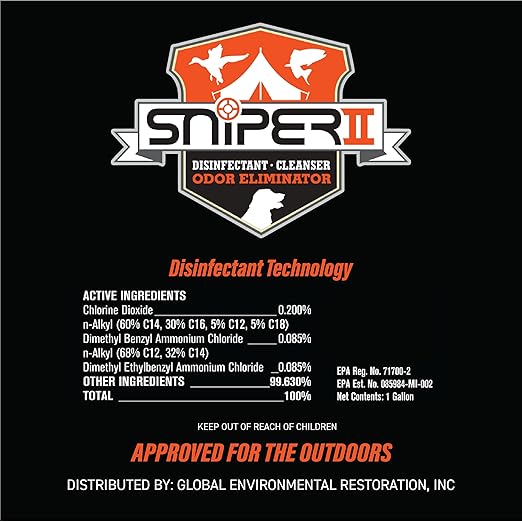 SNiPER II Disinfectant Cleanser and Odor Eliminator Cleaner for Outdoor Disinfecting Purposes Use for Hunting Fishing and Camping Made in the USA 16 Ounce Spray Bottle