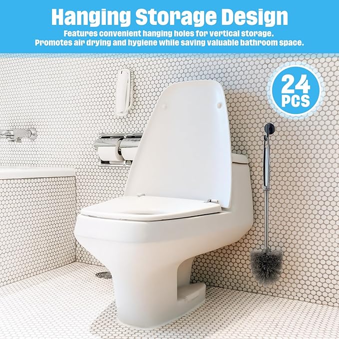 24 Pack Toilet Brush Bulk Commercial Heavy Duty Professional Toilet Bowl Cleaning Brush for Bathroom Restroom Maintenance Cleaning Supplies (14 InchGrey)